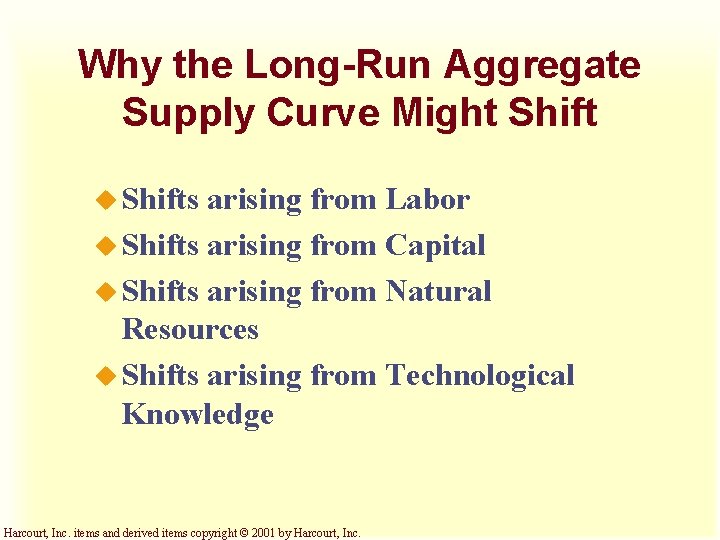Why the Long-Run Aggregate Supply Curve Might Shift u Shifts arising from Labor u