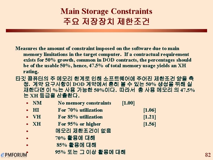 Main Storage Constraints 주요 저장장치 제한조건 Measures the amount of constraint imposed on the