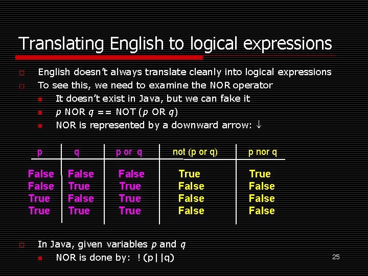 Translating English to logical expressions o o English doesn’t always translate cleanly into logical