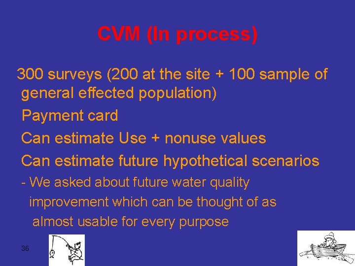 CVM (In process) 300 surveys (200 at the site + 100 sample of general