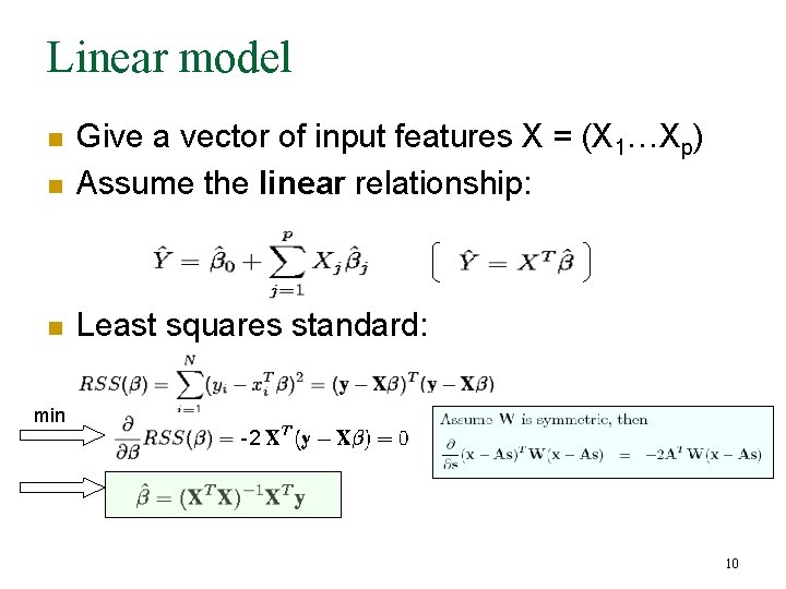 Linear model n Give a vector of input features X = (X 1…Xp) Assume Linear model n Give a vector of input features X = (X 1…Xp) Assume