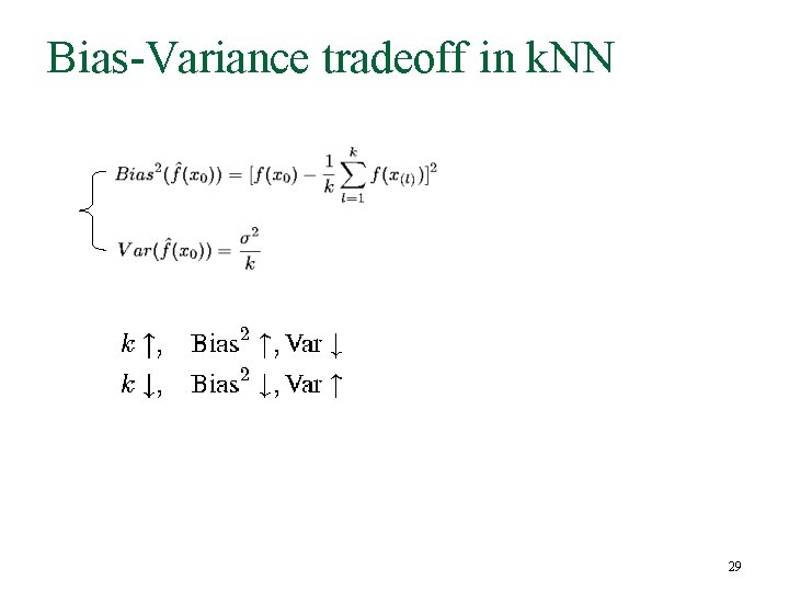 Bias-Variance tradeoff in k. NN 29 Bias-Variance tradeoff in k. NN 29