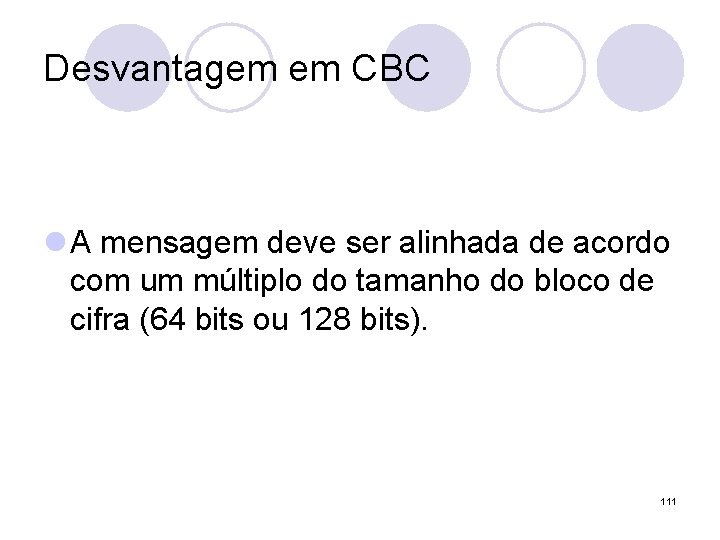 Desvantagem em CBC l A mensagem deve ser alinhada de acordo com um múltiplo Desvantagem em CBC l A mensagem deve ser alinhada de acordo com um múltiplo