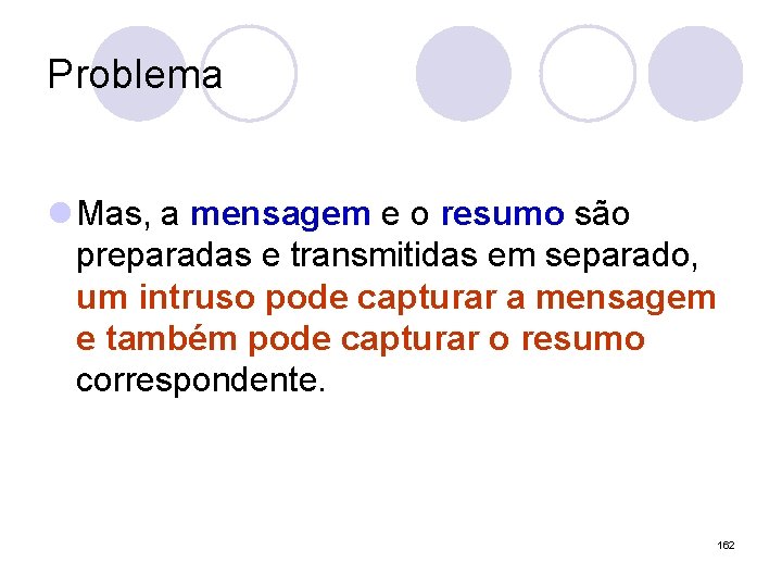 Problema l Mas, a mensagem e o resumo são preparadas e transmitidas em separado,