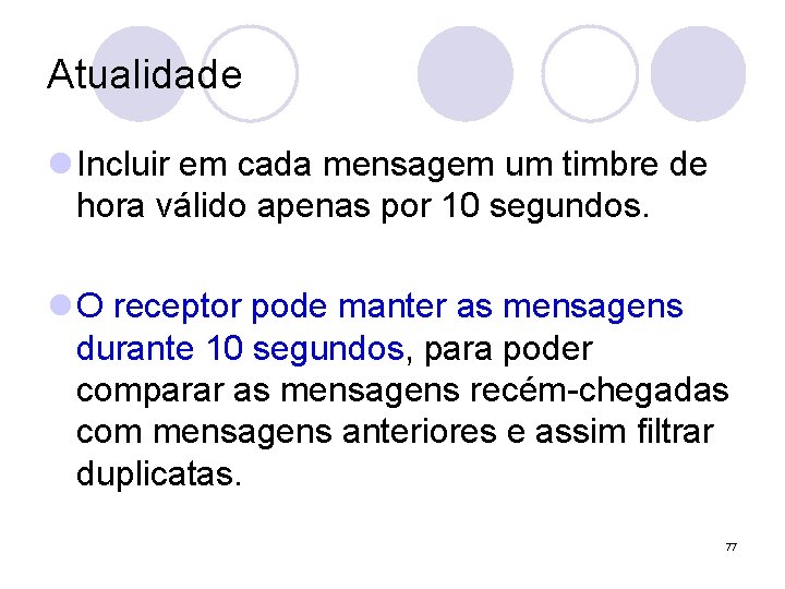 Atualidade l Incluir em cada mensagem um timbre de hora válido apenas por 10