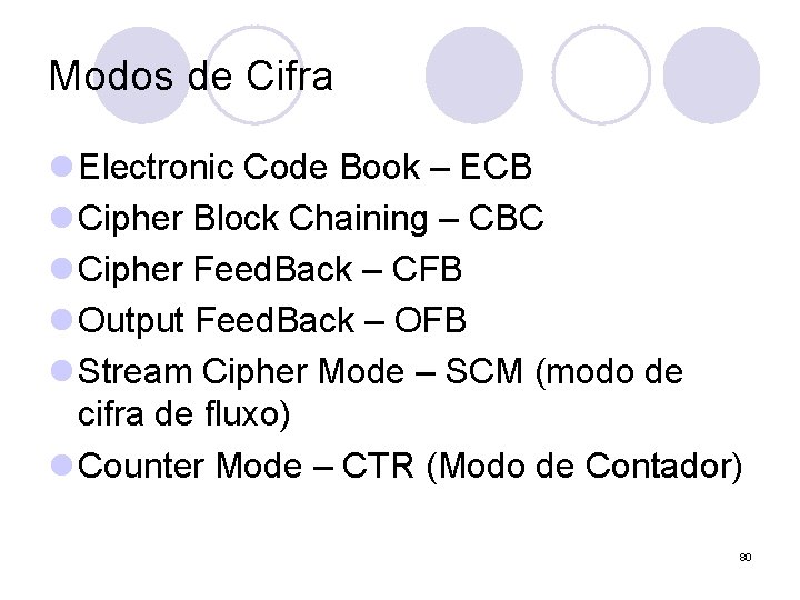 Modos de Cifra l Electronic Code Book – ECB l Cipher Block Chaining –