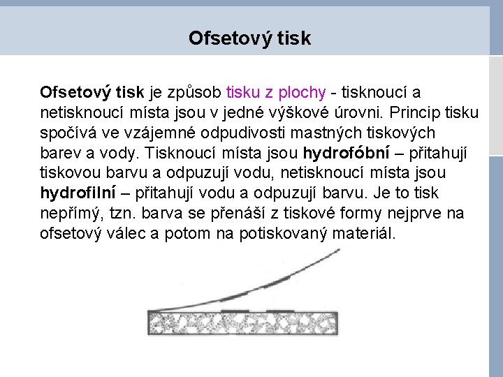 Ofsetový tisk je způsob tisku z plochy - tisknoucí a netisknoucí místa jsou v