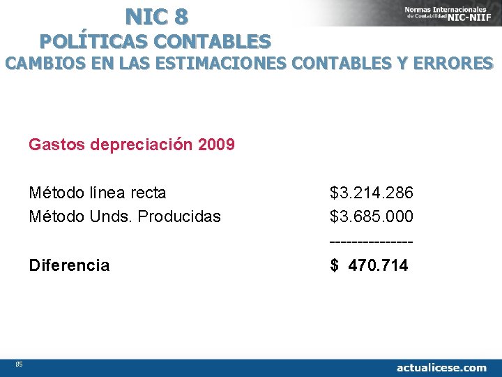 NIC 8 POLÍTICAS CONTABLES CAMBIOS EN LAS ESTIMACIONES CONTABLES Y ERRORES Gastos depreciación 2009