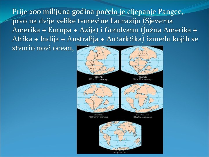 Prije 200 milijuna godina počelo je cijepanje Pangee, prvo na dvije velike tvorevine Lauraziju