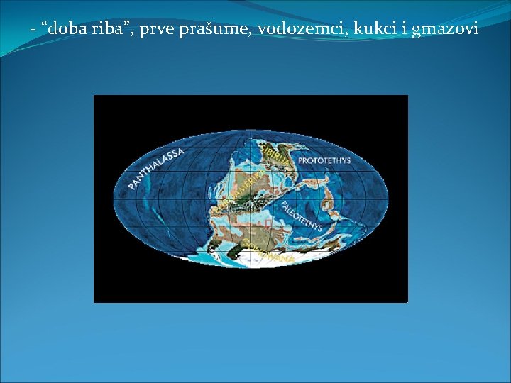 - “doba riba”, prve prašume, vodozemci, kukci i gmazovi 