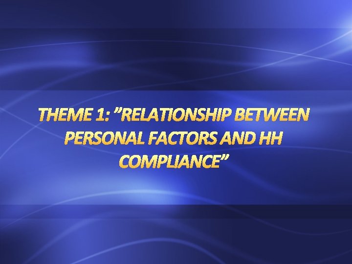 THEME 1: ”RELATIONSHIP BETWEEN PERSONAL FACTORS AND HH COMPLIANCE” 