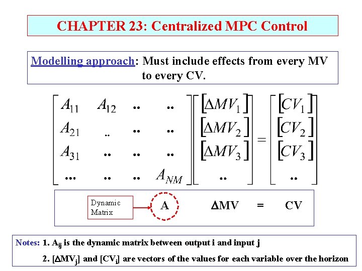 CHAPTER 23: Centralized MPC Control Modelling approach: Must include effects from every MV to