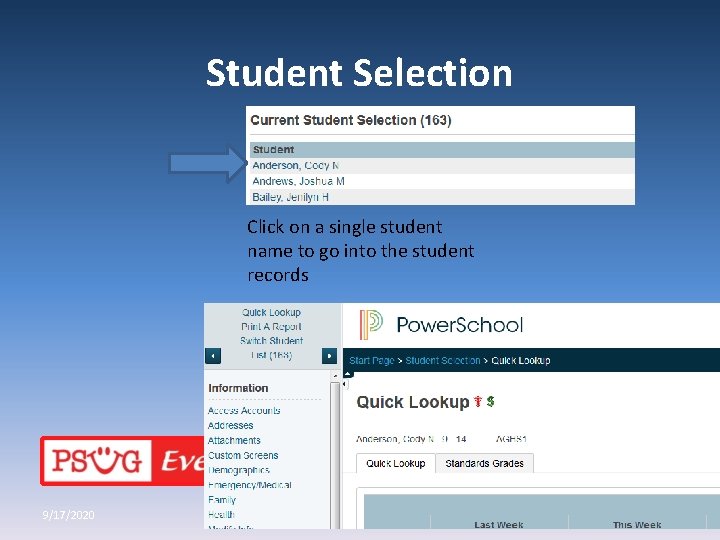 Student Selection Click on a single student name to go into the student records