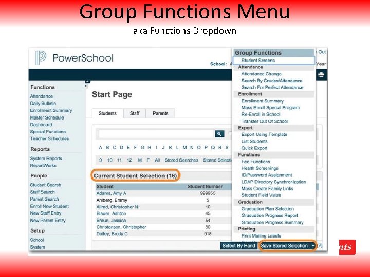 Group Functions Menu aka Functions Dropdown 