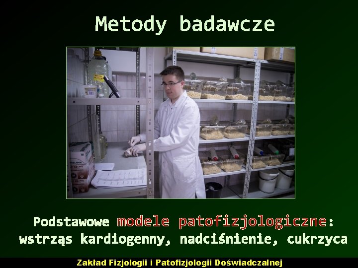 Metody badawcze Podstawowe modele patofizjologiczne: wstrząs kardiogenny, nadciśnienie, cukrzyca Zakład Fizjologii i Patofizjologii Doświadczalnej