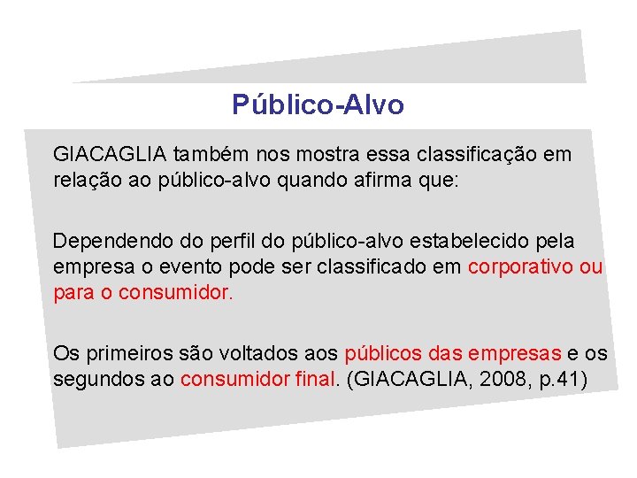 Público-Alvo GIACAGLIA também nos mostra essa classificação em relação ao público-alvo quando afirma que: