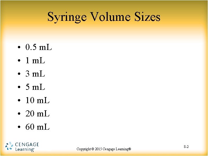 Syringe Volume Sizes • • 0. 5 m. L 1 m. L 3 m.
