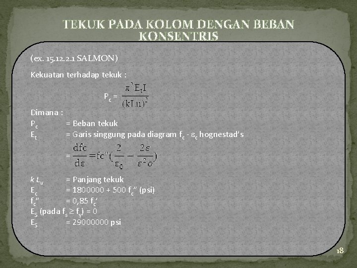 TEKUK PADA KOLOM DENGAN BEBAN KONSENTRIS (ex. 15. 12. 2. 1 SALMON) Kekuatan terhadap