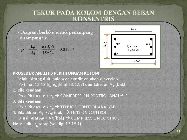 TEKUK PADA KOLOM DENGAN BEBAN KONSENTRIS - Diagram berlaku untuk penampang disamping ini -