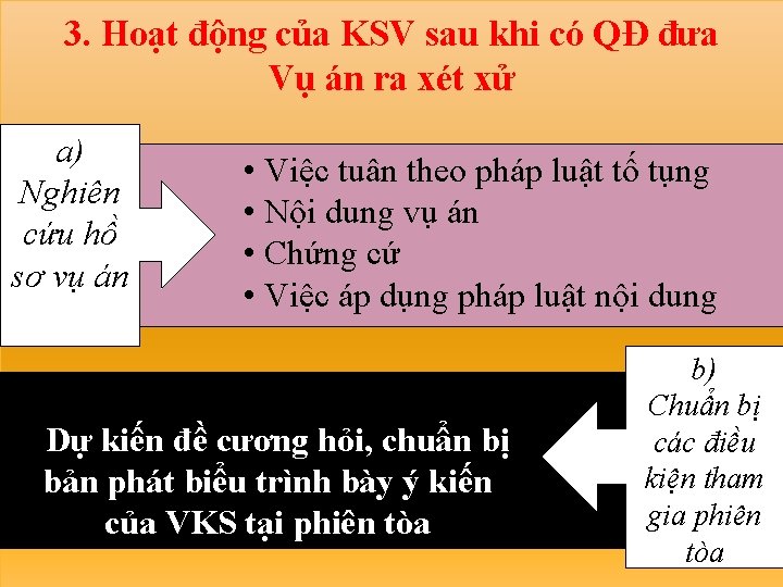 3. Hoạt động của KSV sau khi có QĐ đưa Vụ án ra xét