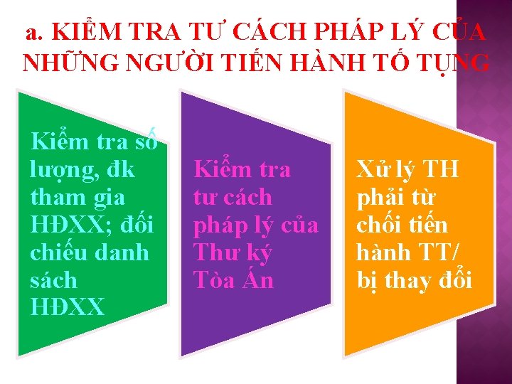 a. KIỂM TRA TƯ CÁCH PHÁP LÝ CỦA NHỮNG NGƯỜI TIẾN HÀNH TỐ TỤNG