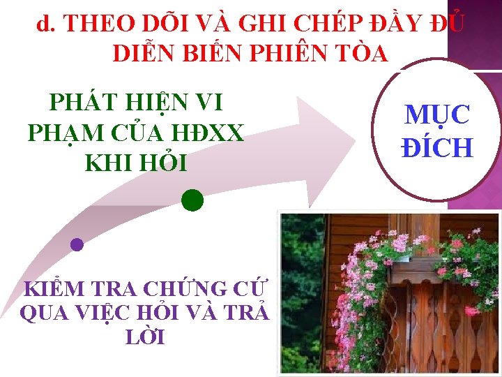 d. THEO DÕI VÀ GHI CHÉP ĐẦY ĐỦ DIỄN BIẾN PHIÊN TÒA PHÁT HIỆN