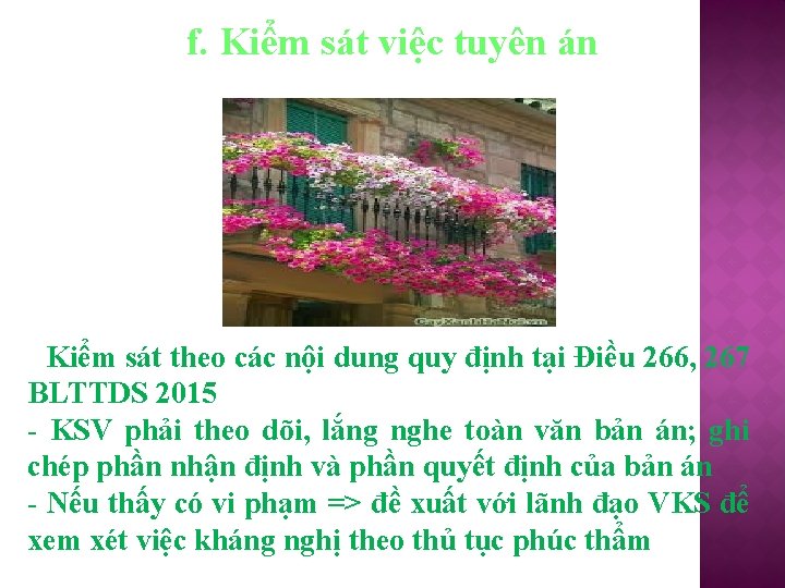 f. Kiểm sát việc tuyên án - Kiểm sát theo các nội dung quy