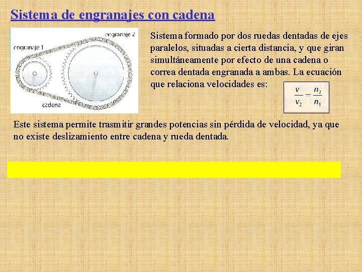 Sistema de engranajes con cadena Sistema formado por dos ruedas dentadas de ejes paralelos, Sistema de engranajes con cadena Sistema formado por dos ruedas dentadas de ejes paralelos,