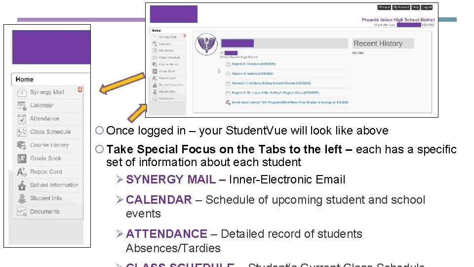  Once logged in – your Student. Vue will look like above Take Special