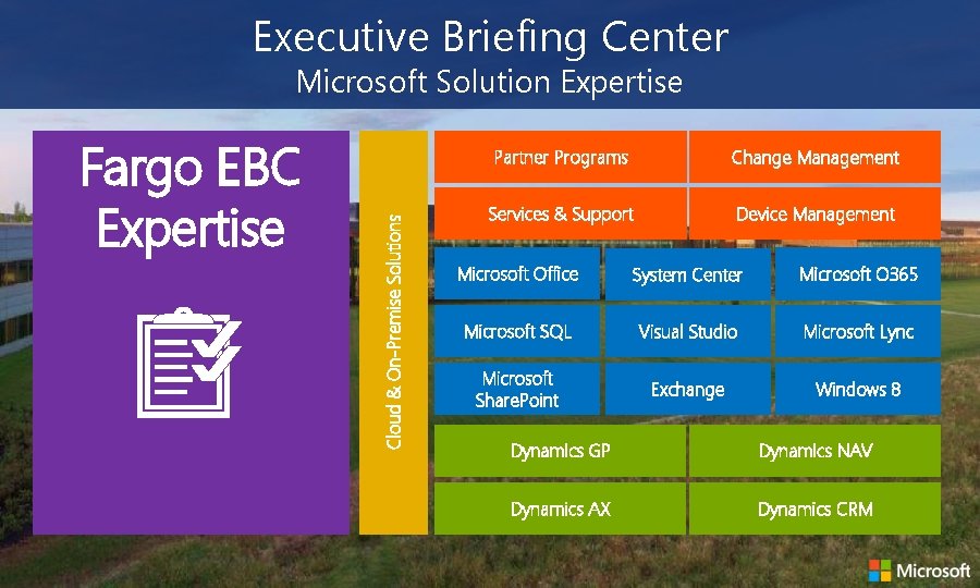 Executive Briefing Center Fargo EBC Expertise Cloud & On-Premise Solutions Microsoft Solution Expertise Partner