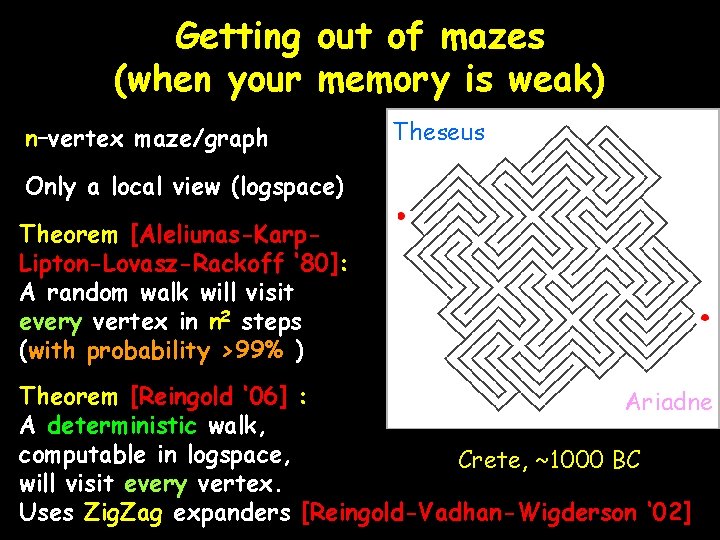 Getting out of mazes (when your memory is weak) n–vertex maze/graph Theseus Only a