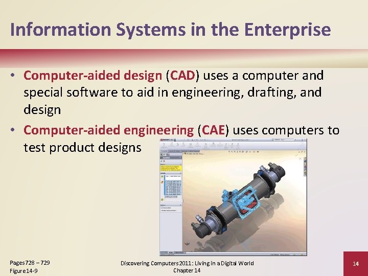 Information Systems in the Enterprise • Computer-aided design (CAD) uses a computer and special