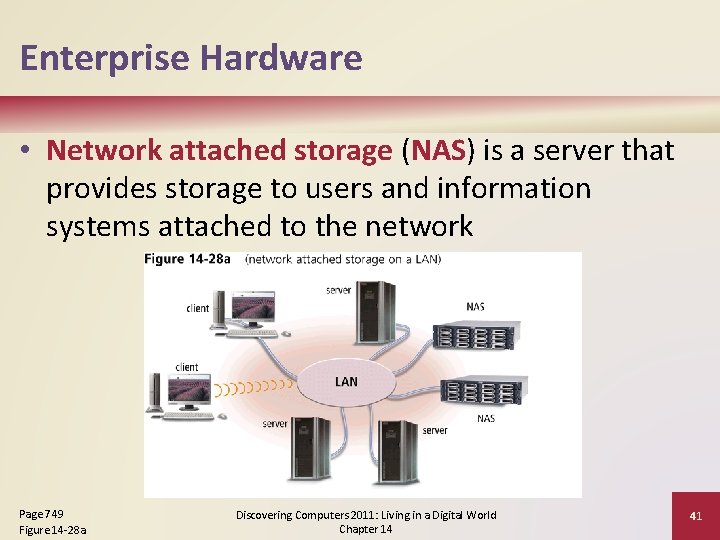 Enterprise Hardware • Network attached storage (NAS) is a server that provides storage to