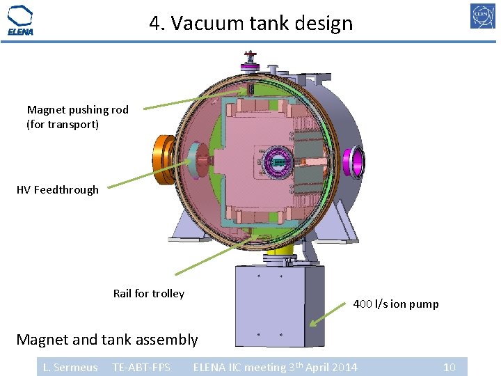 4. Vacuum tank design Magnet pushing rod (for transport) HV Feedthrough Rail for trolley