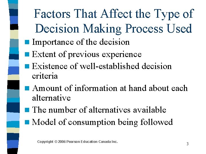 Factors That Affect the Type of Decision Making Process Used n Importance of the Factors That Affect the Type of Decision Making Process Used n Importance of the