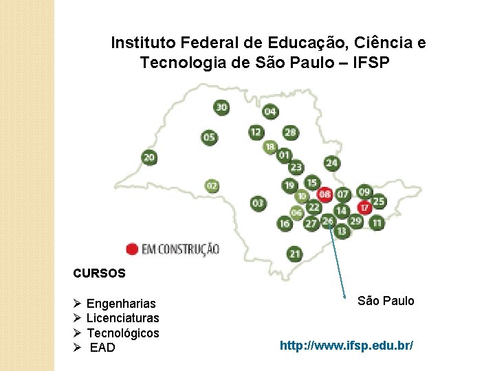 Instituto Federal de Educação, Ciência e Tecnologia de São Paulo – IFSP CURSOS Instituto Federal de Educação, Ciência e Tecnologia de São Paulo – IFSP CURSOS