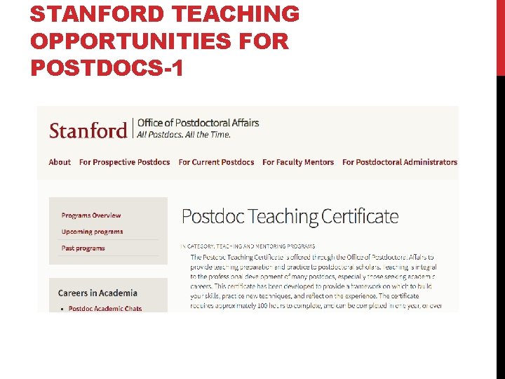 STANFORD TEACHING OPPORTUNITIES FOR POSTDOCS-1 