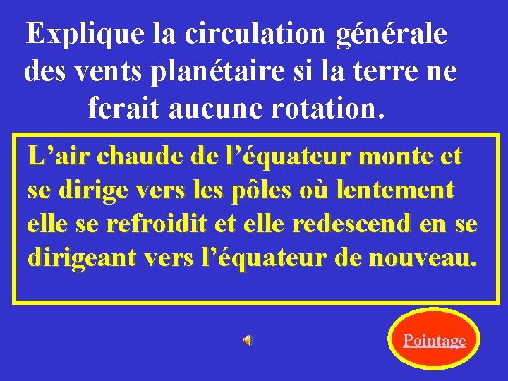 Explique la circulation générale des vents planétaire si la terre ne ferait aucune rotation.