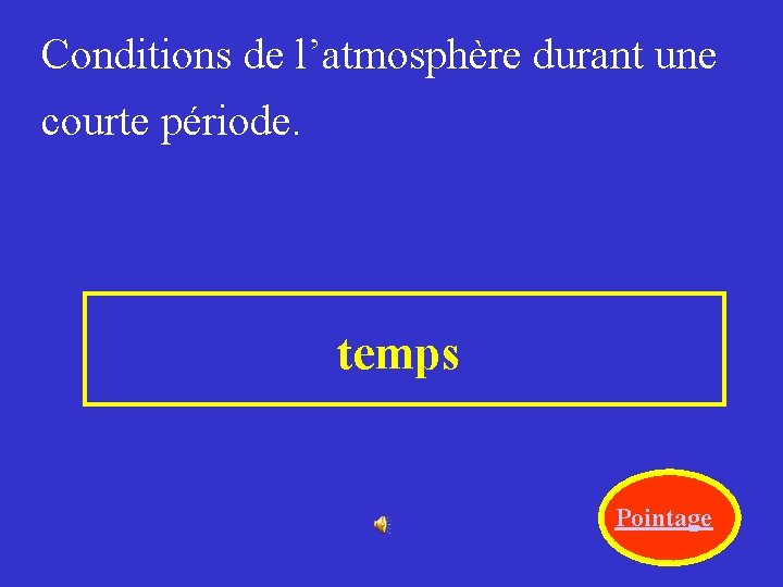 Conditions de l’atmosphère durant une courte période. temps Pointage 