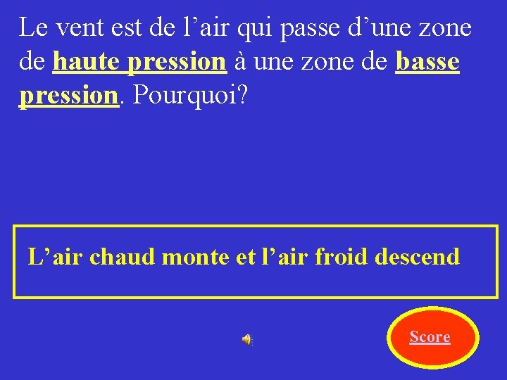 Le vent est de l’air qui passe d’une zone de haute pression à une