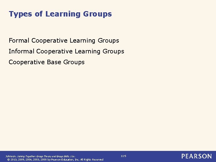 Types of Learning Groups Formal Cooperative Learning Groups Informal Cooperative Learning Groups Cooperative Base