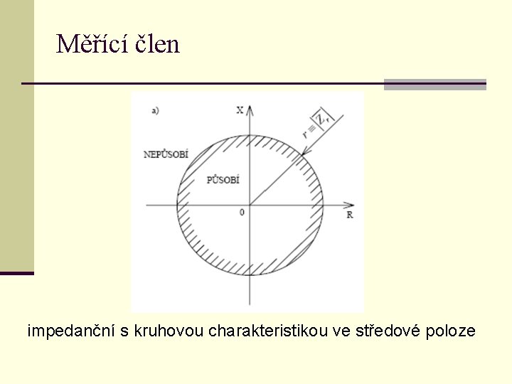 Měřící člen impedanční s kruhovou charakteristikou ve středové poloze 