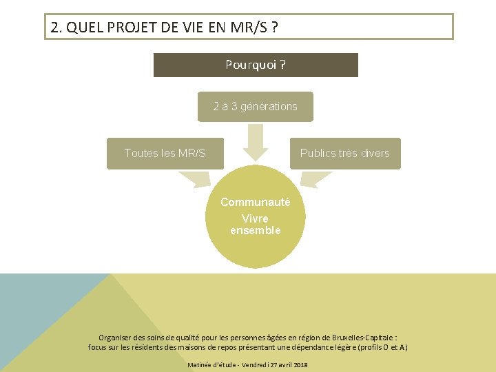 2. QUEL PROJET DE VIE EN MR/S ? Pourquoi ? 2 à 3 générations