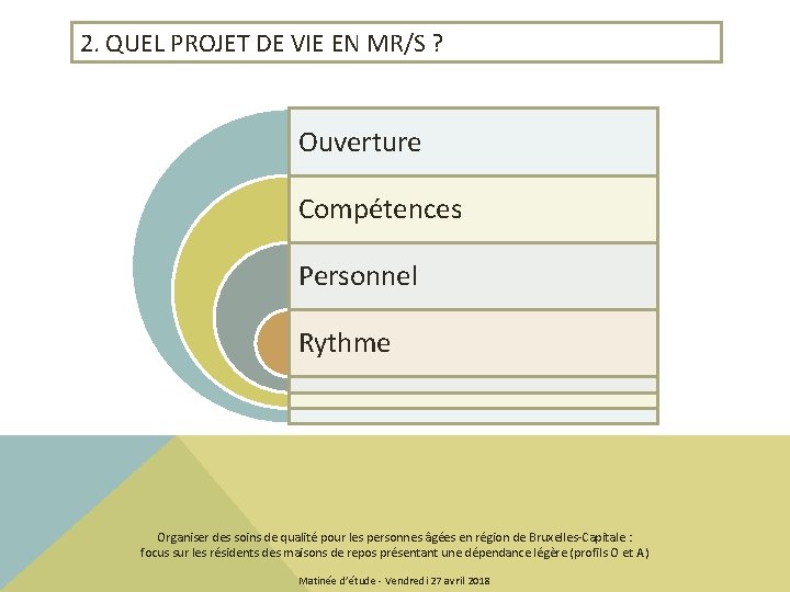 2. QUEL PROJET DE VIE EN MR/S ? Ouverture Compétences Personnel Rythme Organiser des