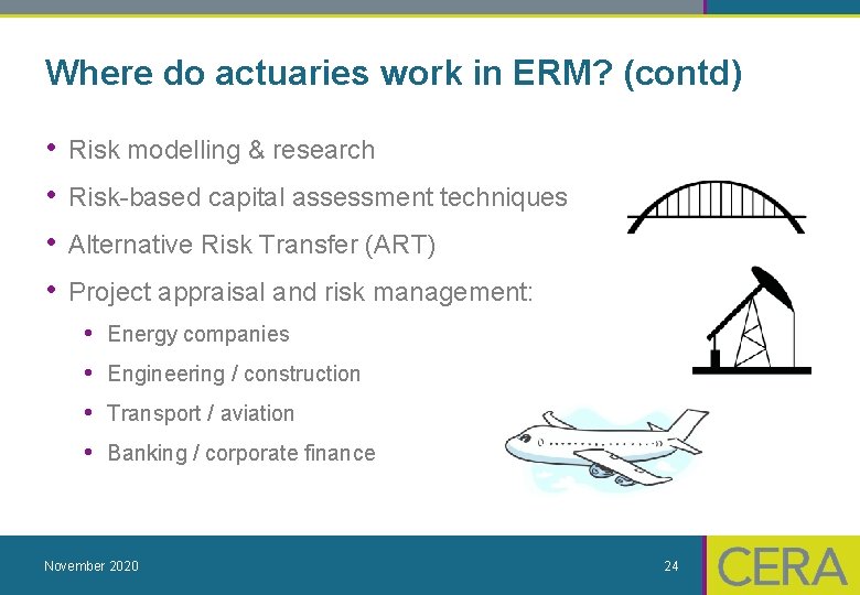 Where do actuaries work in ERM? (contd) • • Risk modelling & research Risk-based