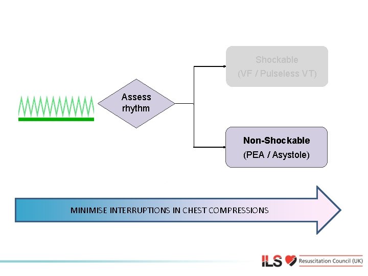 Non-Shockable (VF / Pulseless VT) Assess rhythm Non-Shockable (PEA / Asystole) MINIMISE INTERRUPTIONS IN