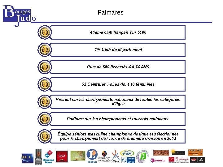 Palmarès 41 eme club français sur 5400 1 ER Club du département Plus de