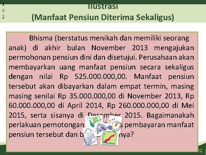 1 0 2 Ilustrasi (Manfaat Pensiun Diterima Sekaligus) Bhisma (berstatus menikah dan memiliki seorang