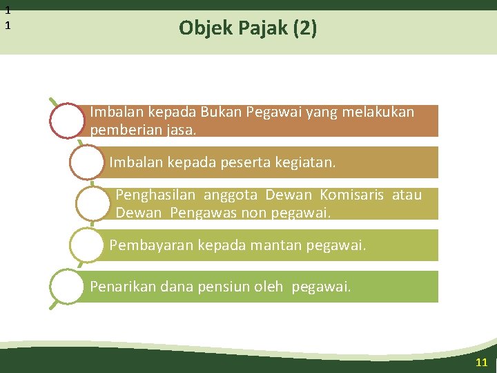 1 1 Objek Pajak (2) Imbalan kepada Bukan Pegawai yang melakukan pemberian jasa. Imbalan