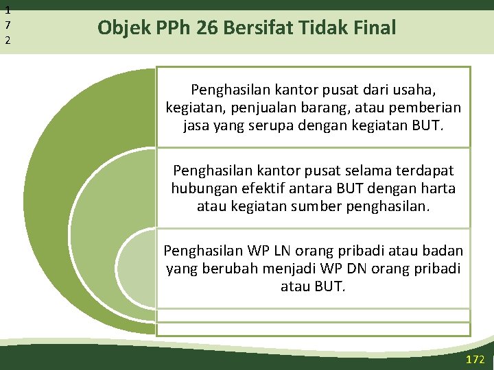 1 7 2 Objek PPh 26 Bersifat Tidak Final Penghasilan kantor pusat dari usaha,